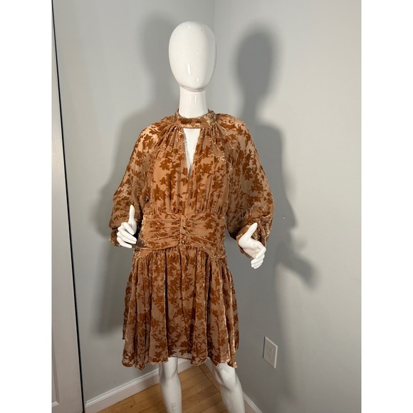 PARKER The Gianna Flocked Velvet Leaf‎ Print Long Sleeve Minidress Size 14 - Picture 10 of 12